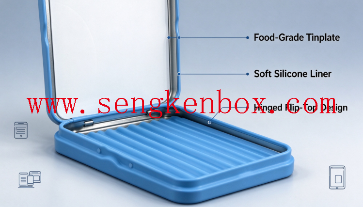Dental instrument storage tin box with silicone insert Dental instrument storage tin box with silicone insert