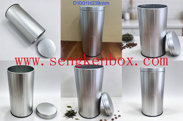 Matte Silver Embossed Round Tin Can Matte Silver Embossed Round Tin Can
