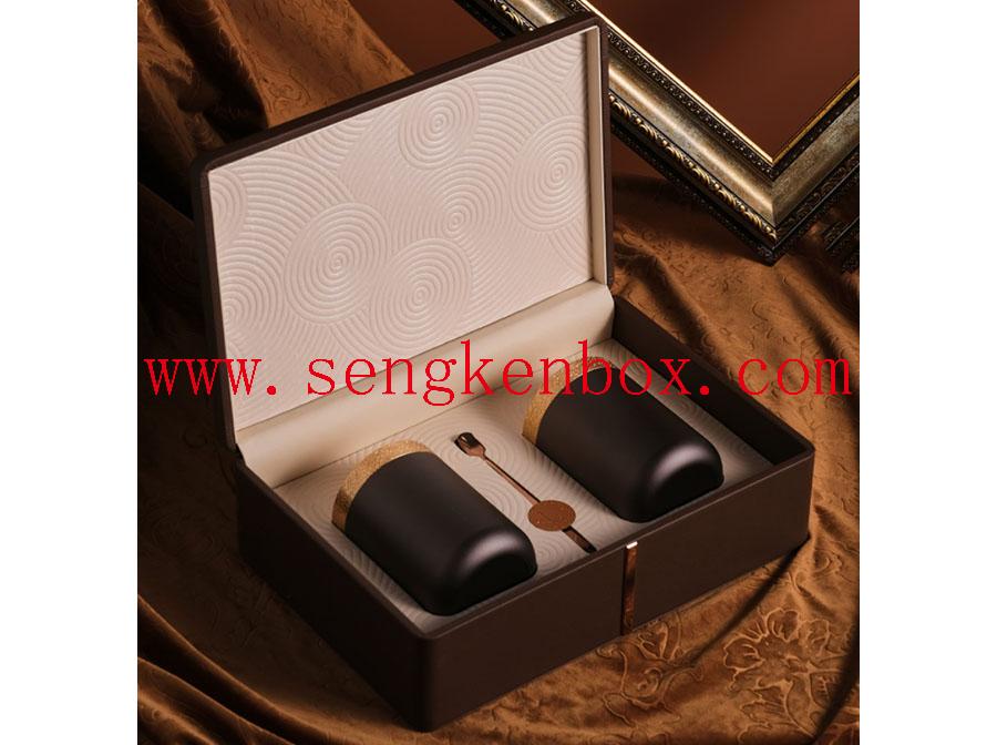 Place Metal Cans Tea Packaging Leather Box