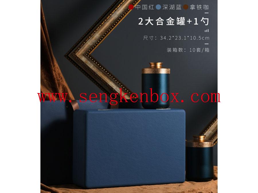 Deep Lake Blue Leather Tea Gift Box