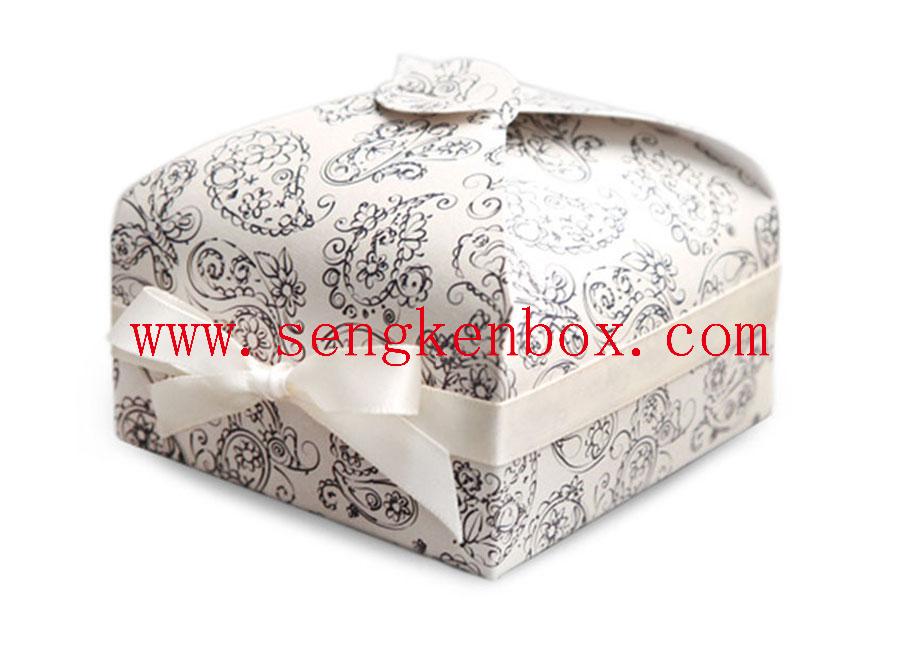 Macaron Dessert Paper Foldable Gift Box With Ribbon Bow