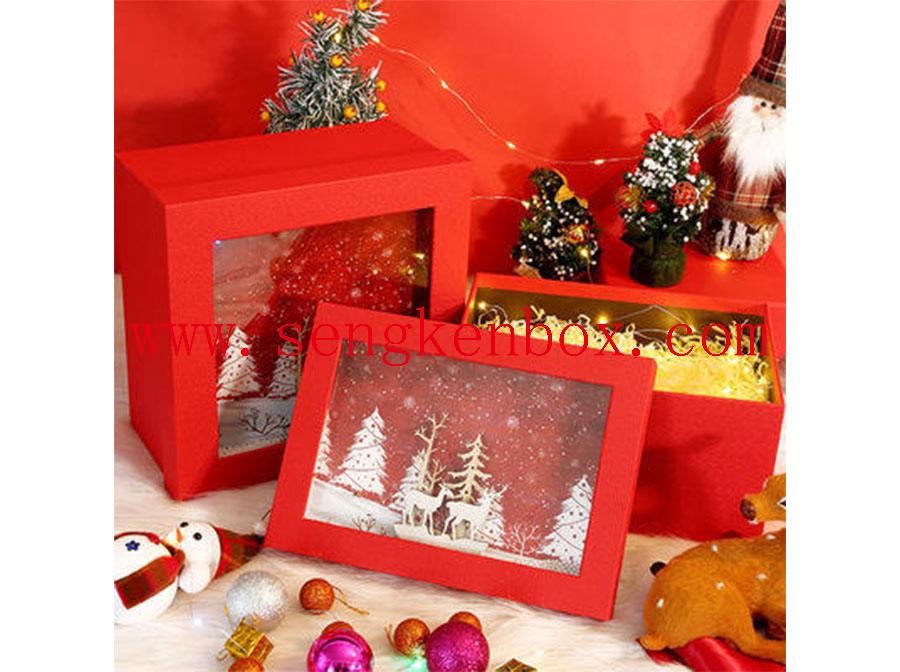 Christmas Red Gift Christmas Tree Lid Paper Box With Viewable Layer