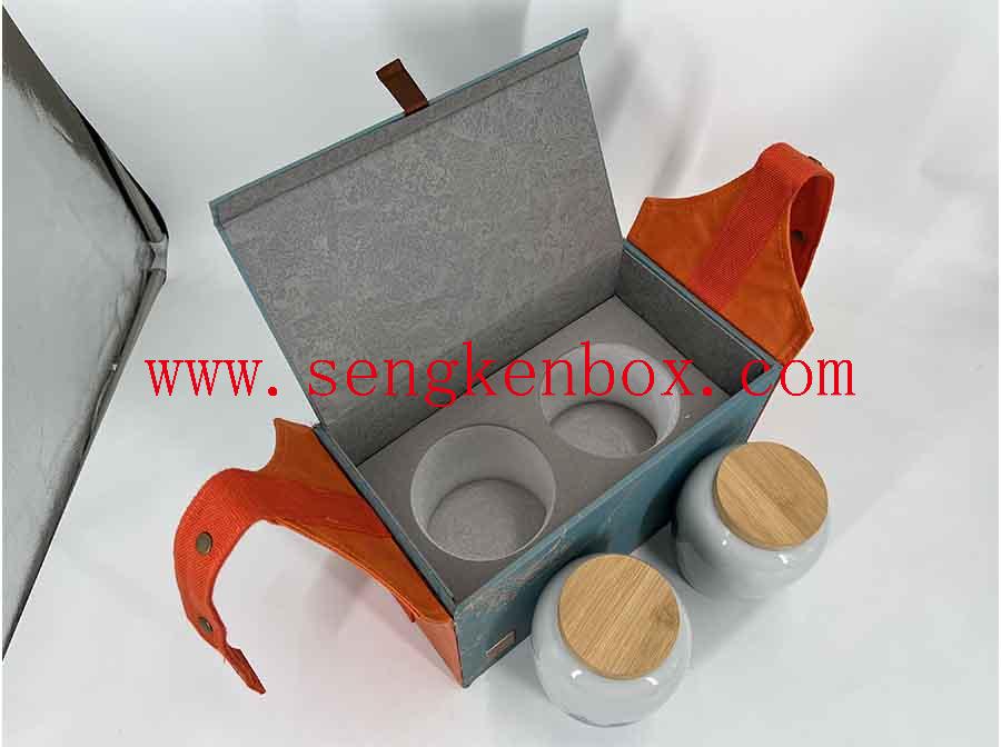 Paper Gift Box With Leather Portable