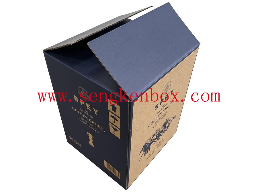 Colorful Printed Brown Corrugated Cardboard Whiskey Packaging Shipping Box