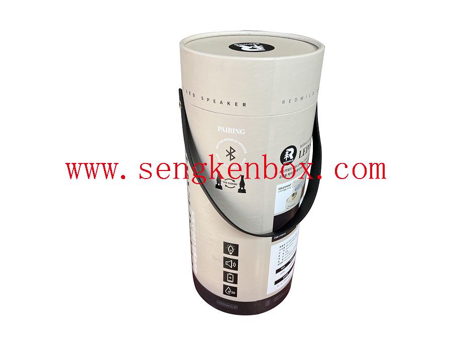 Large LED Speaker Packaging Paper Cardboard Cans with Leather Handle