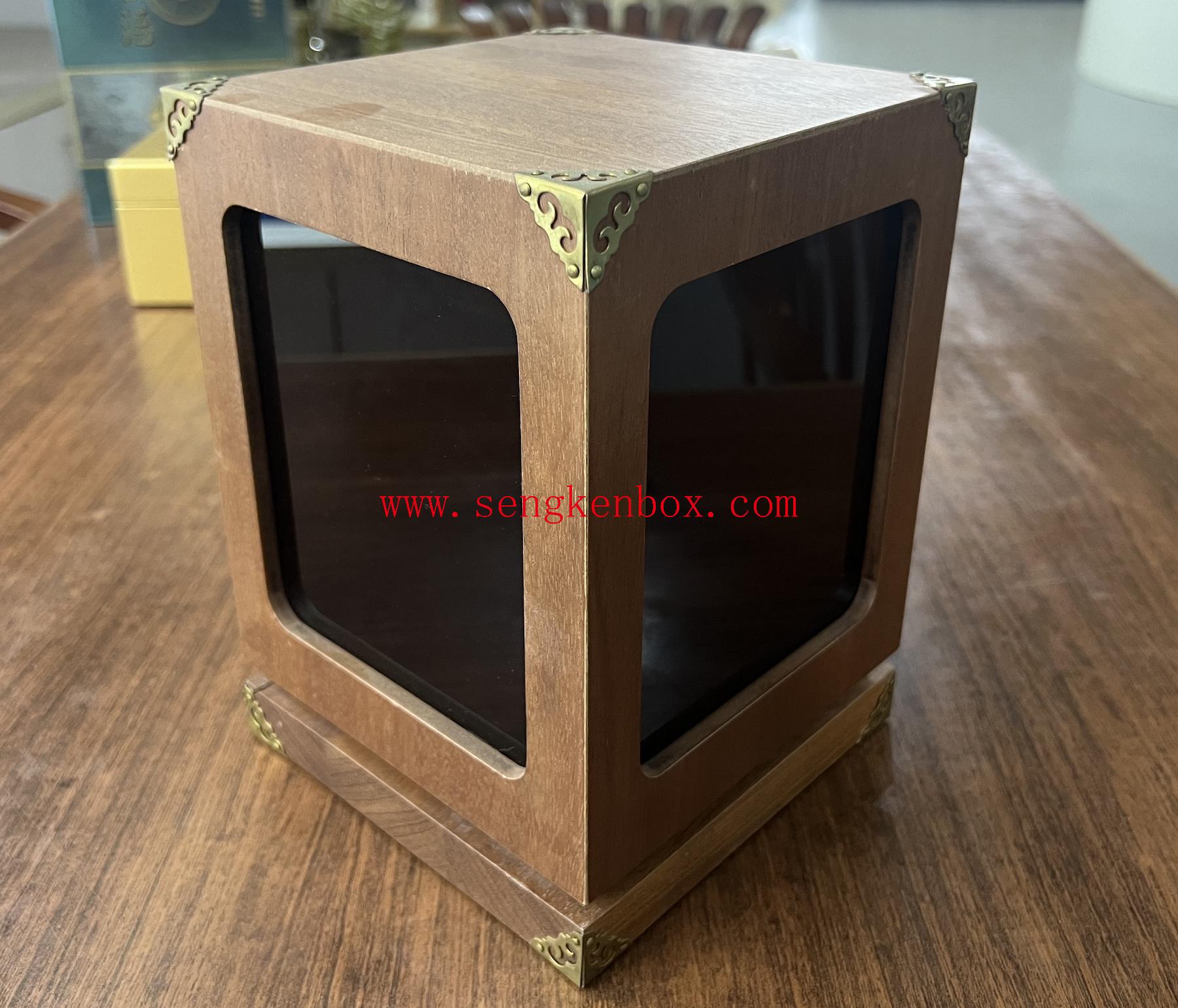 Three-dimensional Square Wooden Tea Gift Display Box with Clear Window