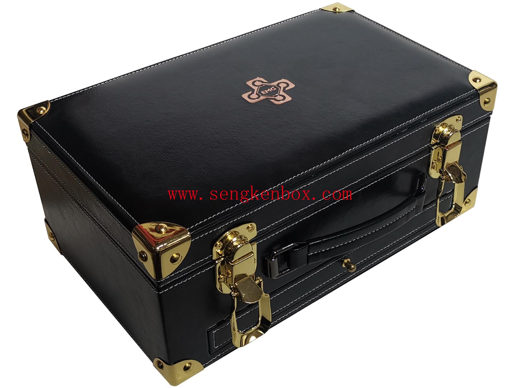Portable Double Locks Leather Packaging Gift Box with Sliding Drawer