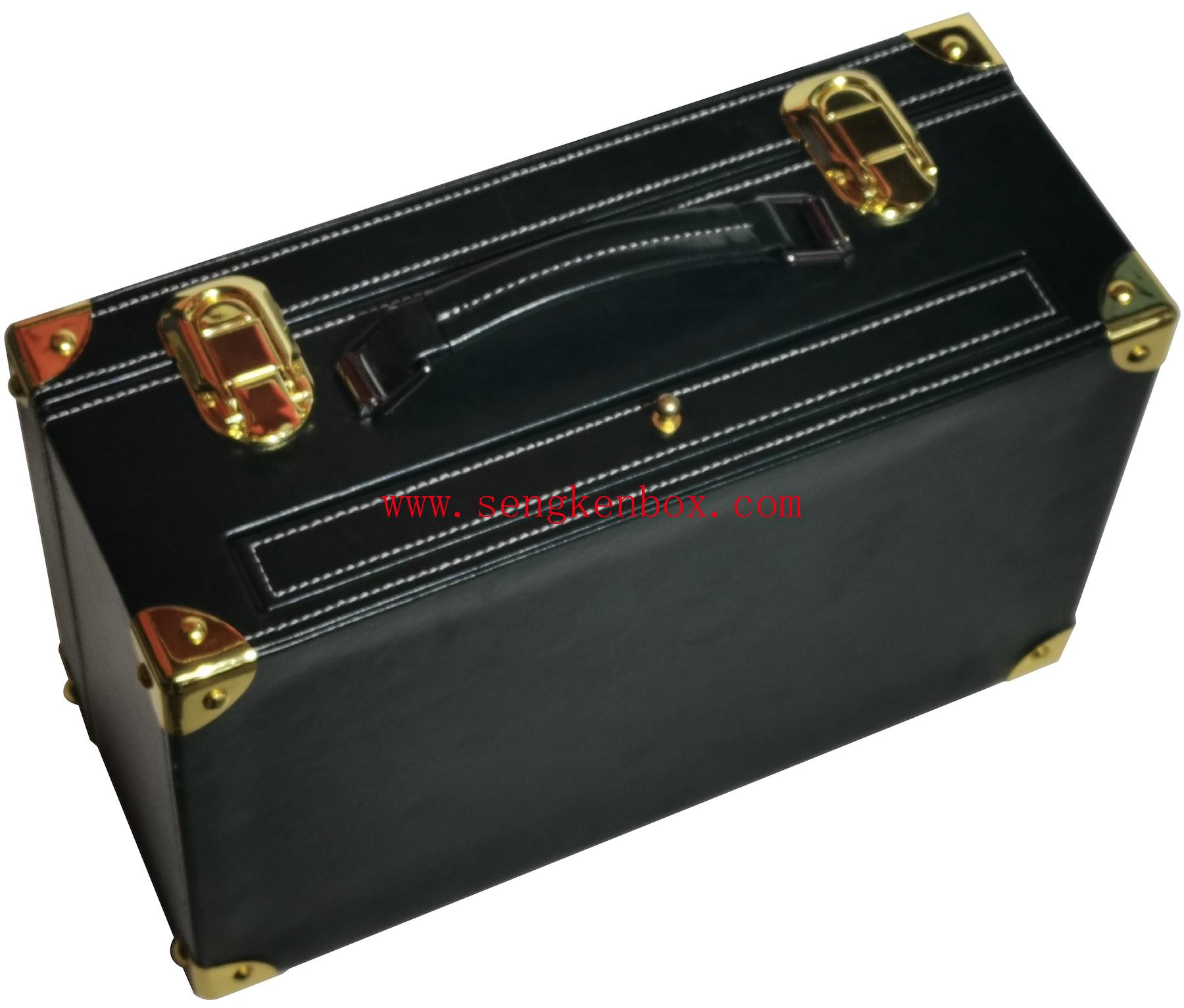 Portable Leather Box with Sliding Drawer
