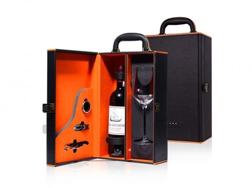 Set Wine Bottle Glass Portable Leather Box