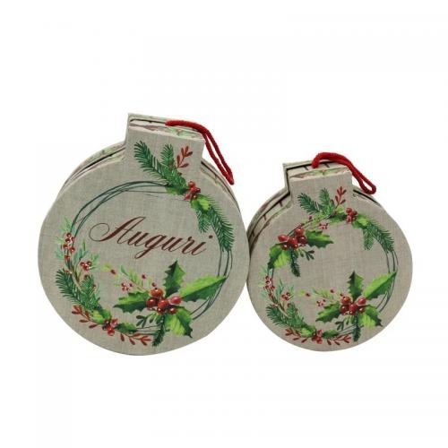 OEM and ODM Hot Sale 2 Sets Round Christmas Packaging Gift Box With Cotton Handle For Sale