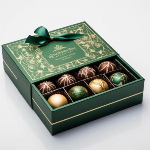 OEM and ODM Custom green drawer shaped christmas boxes with ribbon for chocolate packing For Sale